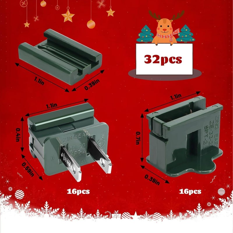 TTQ 32PCS SPT-2 Christmas Female and Male Slip Plug Electrical_Vampire Plugs Zip Plugs Green Gilbert Plug for Christmas Holiday Lighting,16 Female and 16 Male - Image 2